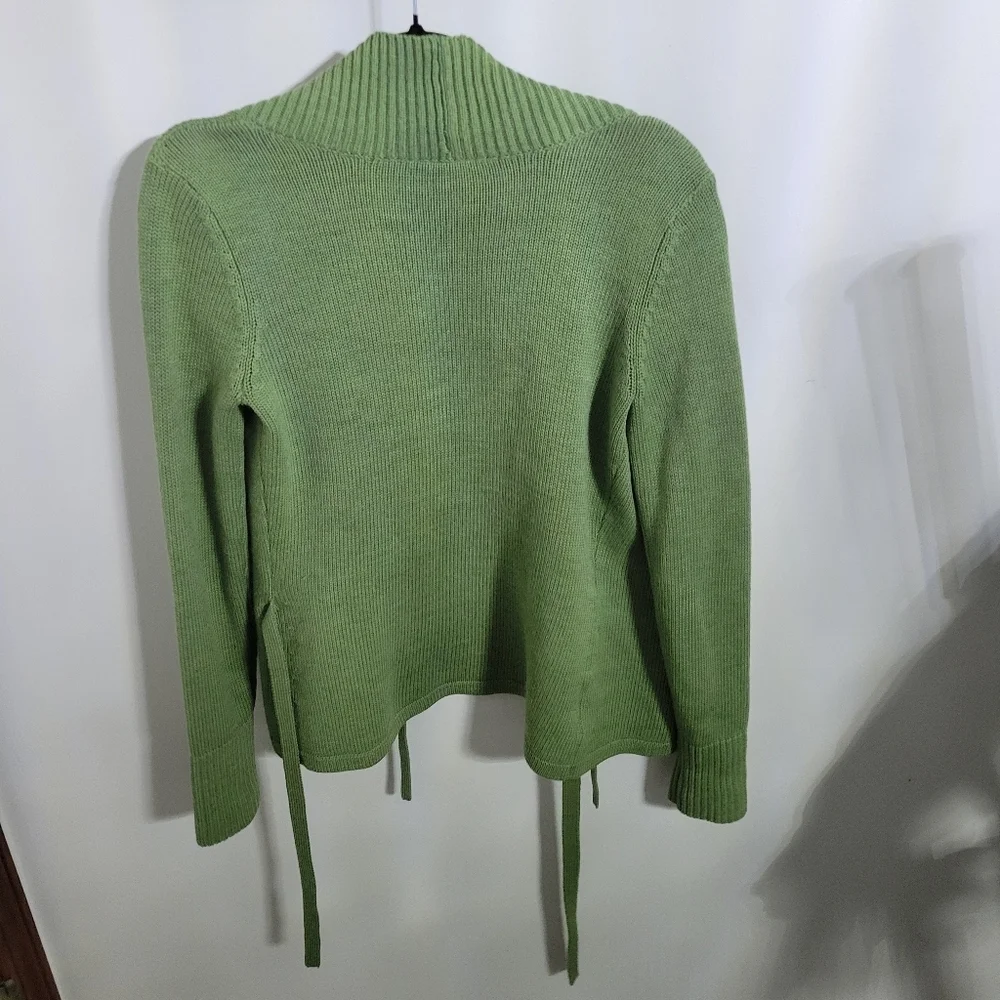 At Studio Soft Green 100% Extrafine Merino Wool Open Front Tie Cardigan, Size M - Picture 3 of 5